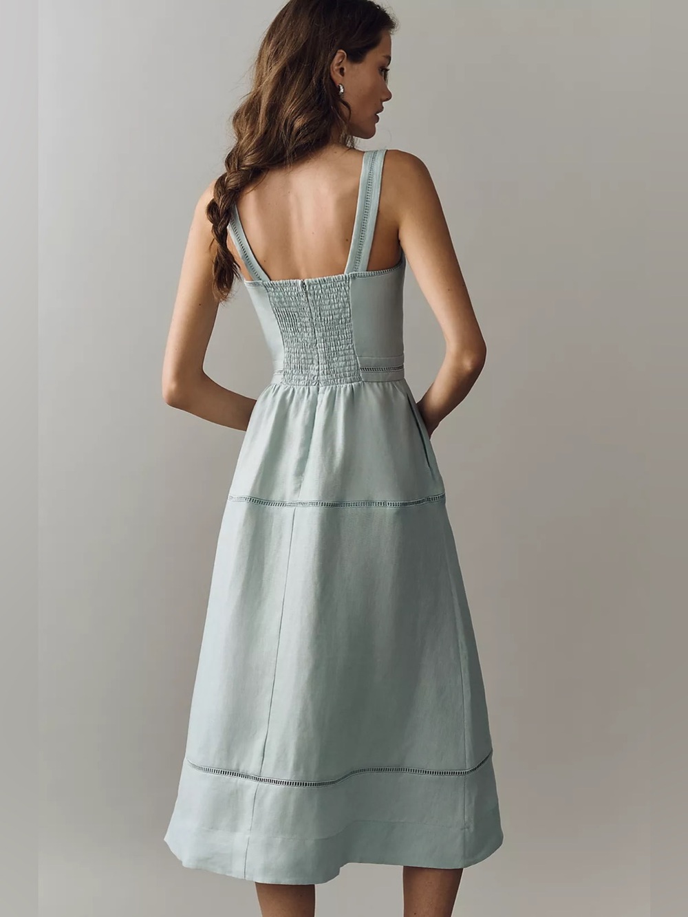 Reformation Everett 100% Linen Midi Dress in Aquamarine - Picture 2 of 15